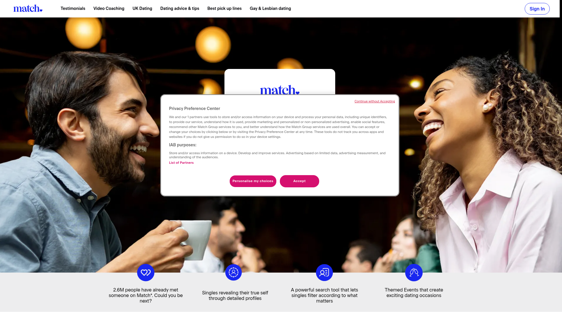 Match.com hjemmeside screenshot 2026